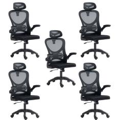 Kit 5 Cadeiras para Escritório Presidente Office Columbus com Tela Mesh Preto