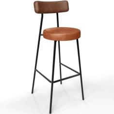 Banqueta Alta Bar Cozinha Sala De Jantar Milão L02 Couríssimo Marrom Camel - Lyam Decor