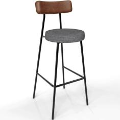 Banqueta Alta Bar Cozinha Sala Jantar Milão L02 Couríssimo Marrom Linho Cinza Escuro - Lyam Decor