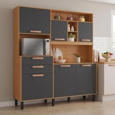Armário de Cozinha com Balcão e Nicho para Microondas 200cm Nápoles It