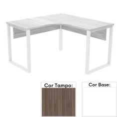 Mesa de Escritório em L Pé Tubular PE25 em MDP 145 x 145 x 60 cm Cor Walnut e Base Branca