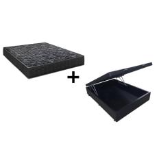 Cama Box Baú Casal 138 Tecido Sintético Preto com Colchão Lisboa Bello Box Espuma D28 Preto