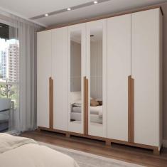 Guarda-Roupa Casal Calábria Slim 6 Portas 6 Gavetas Espelho Nature/Off