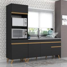 Armário De Cozinha Compacta 212cm Multimóveis Preto/dourado