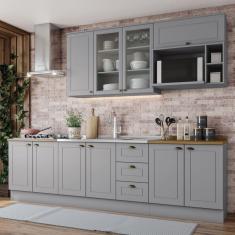 Cozinha Completa 6 Peças com Aéreo Microondas Emily Cinza/Marrom