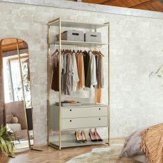 Guarda-Roupa Closet Industrial Olivar com Cabideiro 2 Gavetas 89cm - Off White
