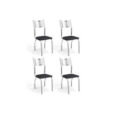 Cadeira Sala de Jantar Munique 4C047 Kit 4 Un Cromado/Courano Preto - Kappesberg