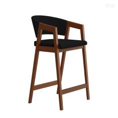 Banqueta Alta para Balcão Ravena em Madeira Maciça Pinhão Suede Preto CCS