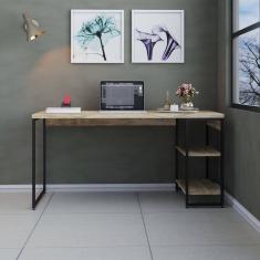 Escrivaninha com Estante Baixa Estilo Industrial 150cm com 02 Prateleiras Dynamica Carvalho / Est.Preta