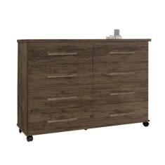 Cômoda Quarto Jade com 08 Gavetas e Rodízios - Móveis Primus, Amendoa 