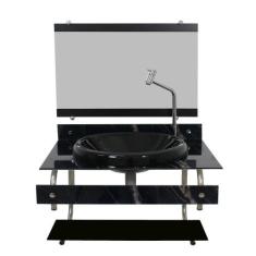 Gabinete com cuba para banheiro de vidro itxx 60cm inox mármore preto 
