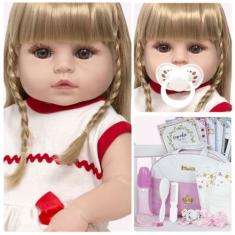 Boneca Reborn Princesa Linda Cabelo Longo + Kit Acessórios - Cegonha R