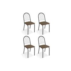 Cadeira Sala De Jantar Noruega 4C077Prf Kit 4 Un Preto Fosco/Courano Marrom - Kappesberg