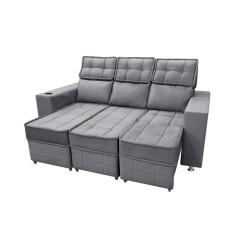 Sofá Retrátil E Reclinável 3 Lugares Londres 1.90cm Com Molas Suede Speciale Home Chumbo