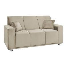 Sofá 3 Lugares Fixo Tokyo Veludo Speciale Home Bege Marfim