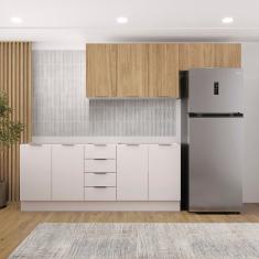 Cozinha Modulada 4 Peças Sem Tampo Com Rodapé 2 Aéreos E 2 Balcões Ipanema Cabecasa Madeiramadeira Branco Acácia