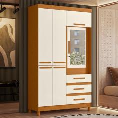 Guarda-roupa Solteiro Com Espelho 6 Portas 3 Gavetas Fusion Marrom-branco
