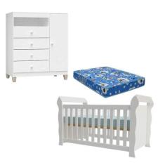 Berço Americano Lara Com Colchão E Cômoda Infantil Ternura Baby Branco