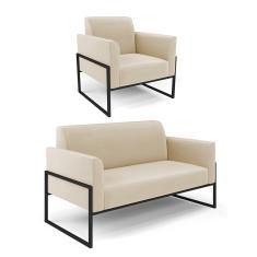 Sofá Namoradeira com Poltrona Base Industrial Alta Preto Marisa Suede D03 - D'Rossi