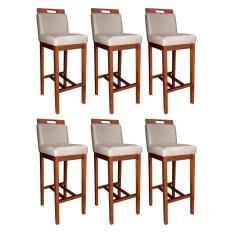 Kit 6 Banquetas Alta Estofadas para Bancada Veneza 104 Cm Suede Bege CCS