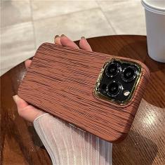 Moldura de lente de revestimento Capa de telefone com textura de grão de madeira para iPhone 14 13 12 11 Pro Max XS XR X 7 8 Plus SE Capa de silicone macio, nogueira, para iPhone 14 Plus