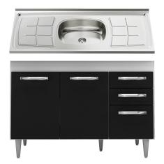 Balcão Gabinete Suécia Com Pia Inox 120cm 3 Portas Branco/preto