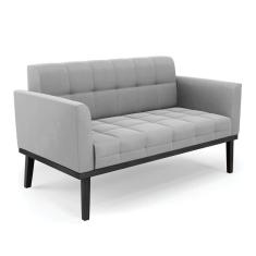 Sofá Namoradeira 2 Lugares Base de Madeira Preto Elisa Suede Cinza D03 - D`Rossi