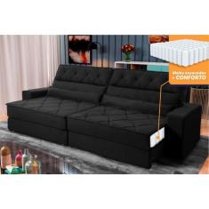 Sofá Retrátil Reclinável 2,30m Albany Suede Velut Preto Molas Ensacada