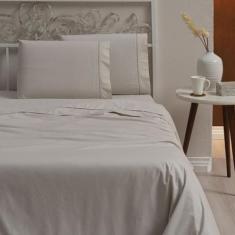 Jogo lençol queen 3 peças 100% algodão 200 fios bege - Casa Fernando