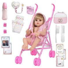 Boneca Reborn Loira Cabelo Longo Linda Com Carrinho Infantil - Cegonha