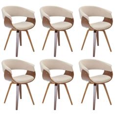 Kit 06 Cadeiras Decorativas para Escritório Recepção Ohana Fixa Linho Bege Gran Belo