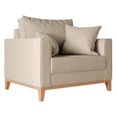 Poltrona Beny Pés e Base em Madeira Linho Rústico Bege - Mobly