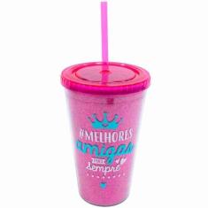 Copo Pink Com Canudo Melhores Amigas 450ml - Projeto Kiwi