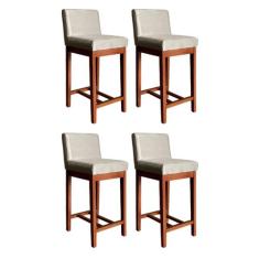 Kit 4 Banquetas Média com Encosto Lisboa 90 Cm Madeira Maciça Castanho