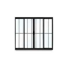 Janela de Correr Abertura Central Exclusiva 4 Folhas Grade Vidro Liso 100x120cm CRV Portas e Janelas Preto