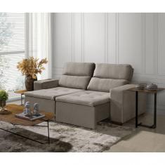 Sofá Alabama 3 Lugares Retrátil Reclinável 1,95M Mola Bonnel em Veludo Yescasa Bege