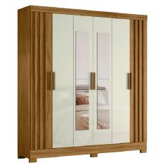 Guarda Roupas Casal Ripado Com Espelho 6 Portas 2 Gavetas Freijó/Off White Valença Moval