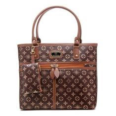 Bolsa Grande Tote de Ombro Estampa Alça Fixa de Ombro Bolso Interno Com Porta Cartao Documento-Feminino