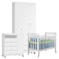 Quarto De Bebê 3 Portas Ternura Baby Com Berço Lila Branco Brilho - Incorplac