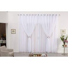 Cortina Voil Duplo Branco 6,00x2,50 Ilhós E Fivelas Cromadas