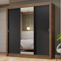 Guarda-roupa Casal 3 Portas Correr Espelho Rustic/preto