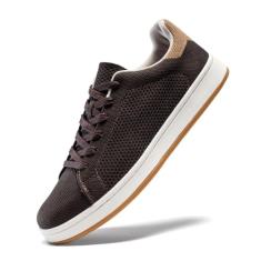 U.Ofeiy Tênis masculino moderno de malha respirável, clássico, cano baixo, leve, confortável, cadarço e caminhada masculino, Marrom, 39