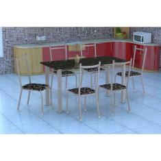 Conjunto de Mesa Granada com 6 Cadeiras Lisboa Branco Prata e Preto Fl