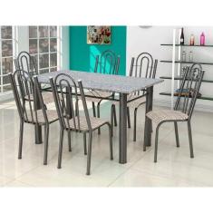 Conjunto de Mesa Luiza com 6 Cadeiras Craqueado Preto Rattan - Artefam