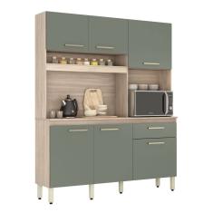 Armário Cozinha Compacta Pequena C/ Balcão 6 Portas 1 Gaveta Pés C/ Regulagem Álamo