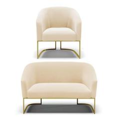 Namoradeira E Poltrona Base Industrial Dourado Stella Suede D03 - D'ro