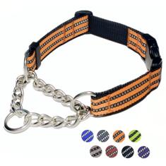 PUROAYET Coleiras para cães Martingale, coleira de nylon refletiva com corrente de aço inoxidável, coleiras ajustáveis para treinamento de caminhada com fivela de liberação rápida, adequada para cães