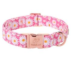Coleiras para cães de verão rosa margarida flor coleira para cachorro com fivela de metal de segurança ajustável para cães pequenos, médios e grandes, presente de coleira de cachorro para meninos e
