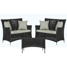 2 Sofás Área e Mesa Igapó Alumínio Pintura Fendi Corda Náutica Estofado Impermeável Almofada 3 Trama