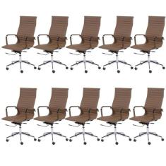 Kit 10 Cadeiras Para Escritório Presidente Esteirinha Com Relax Corino 3301 Or Design Caramelo